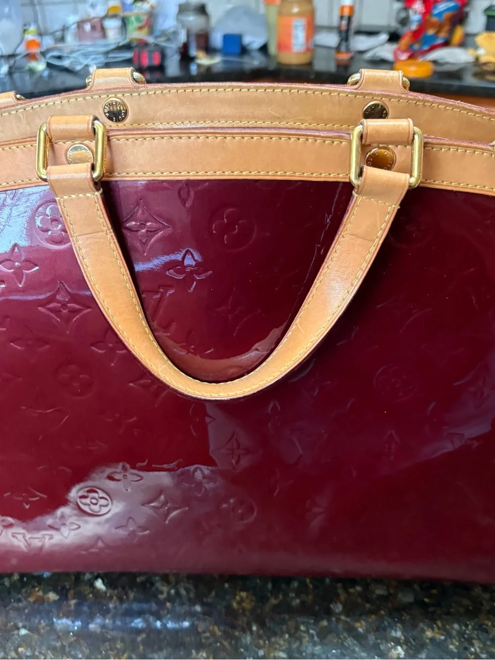 Authentic Louis Vuitton Vernis Satchel in Burgundy with Natural Trim